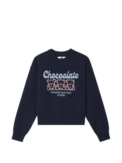 Chocoolate Logo-embroidered Bear-motif Sweater In Blue