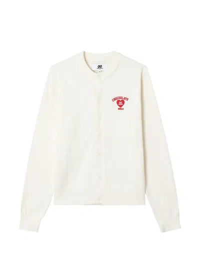 Chocoolate Logo-embroidered Knit Cardigan In White
