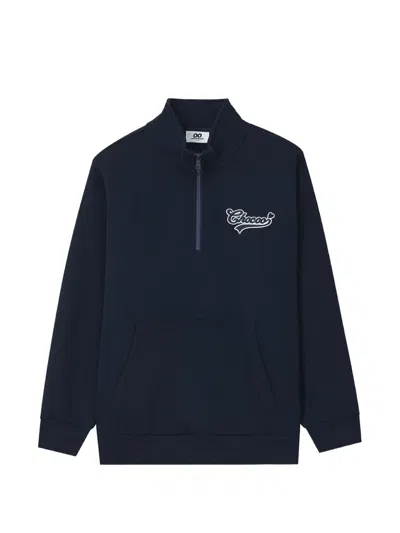 Chocoolate Logo-embroidered Quarter-zip Sweater In Blue