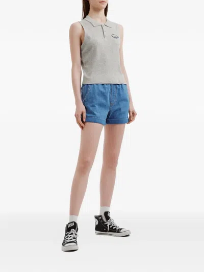 Chocoolate Logo-embroidered Sleeveless Polo Shirt In Gray