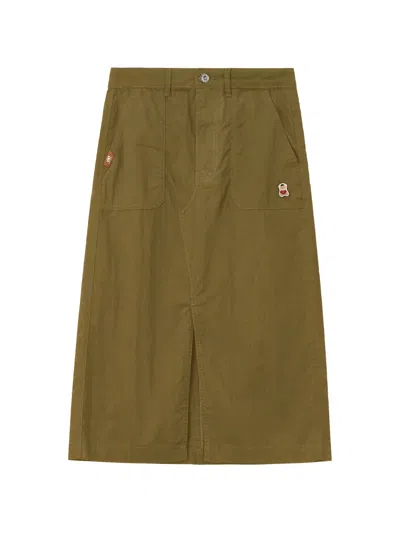Chocoolate Logo-patch Front-slit Skirt In Green