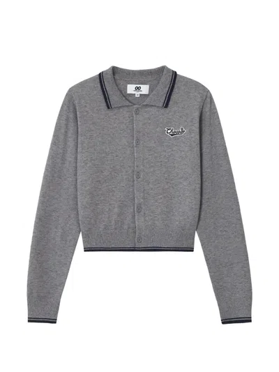 Chocoolate Logo-patch Tipped Cardigan In Gray