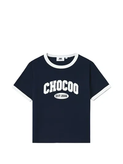 Chocoolate Logo-print Ringer T-shirt In Blue