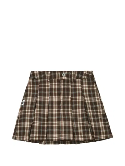 Chocoolate Pleated Plaid Skirt In Brown