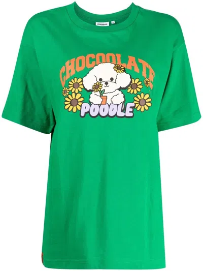 Chocoolate Poodle Print T-shirt In Green