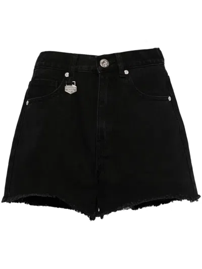 Chocoolate Raw-cut Hem Denim Shorts In Black