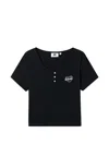 Chocoolate Ribbed Button-embellished T-shirt In Black