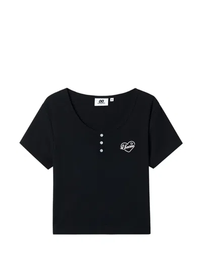 Chocoolate Ribbed Button-embellished T-shirt In Black