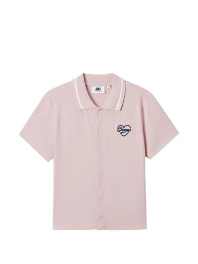 Chocoolate Ribbed Button-up Polo Shirt In Pink