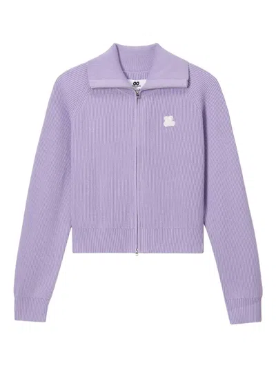 Chocoolate Ribbed Zip-up Cardigan In Purple