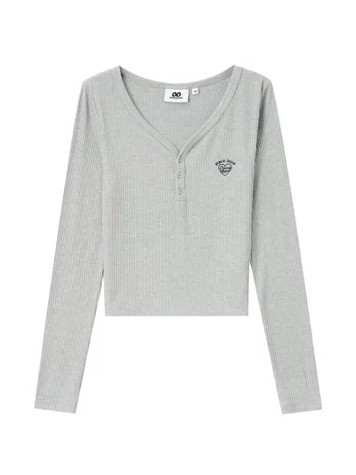 Chocoolate Ribbed-knit Heart-motif T-shirt In Gray