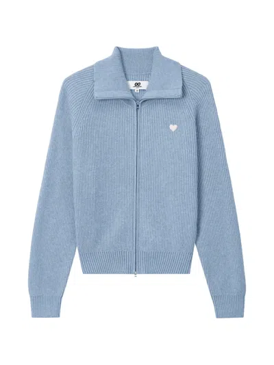 Chocoolate Ribbed-knit Heart-patch Cardigan In Blue
