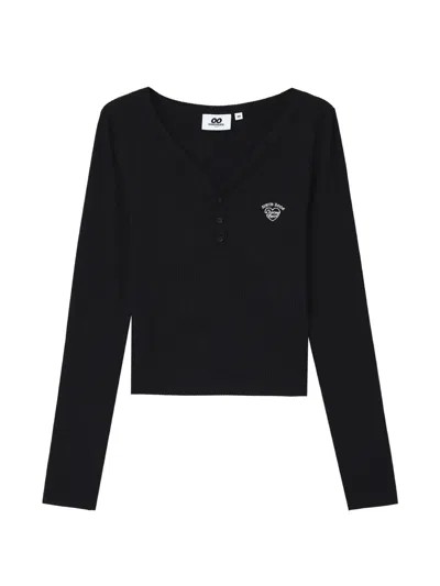 Chocoolate Ribbed-knit Long-sleeve Top In Black
