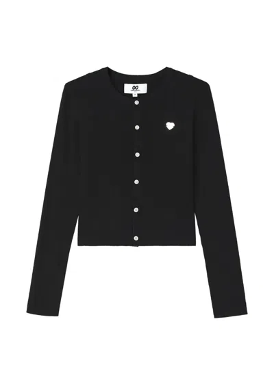 Chocoolate Ribbed-knit Striped Cardigan And Top Set (set Of Two) In Black