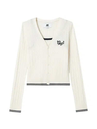 Chocoolate Ribbed-knit Striped Cardigan And Top Set (set Of Two) In White