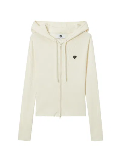 Chocoolate Ribbed-knit Zip-up Hoodie In Neutral