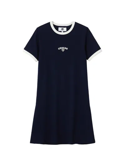 Chocoolate Ringer Embroidery Dress In Blue