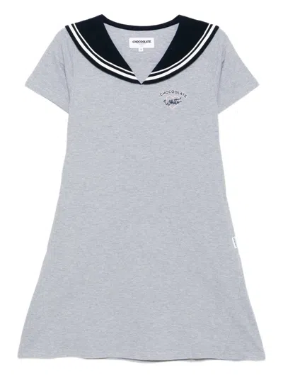 Chocoolate Sailor Collar Polo Dress In Gray