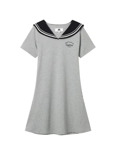 Chocoolate Sailor Collar Short Sleeve Dress In Gray