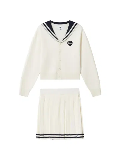 Chocoolate Sailor-collar Cardigan And Pleated Skirt Set In Neutral