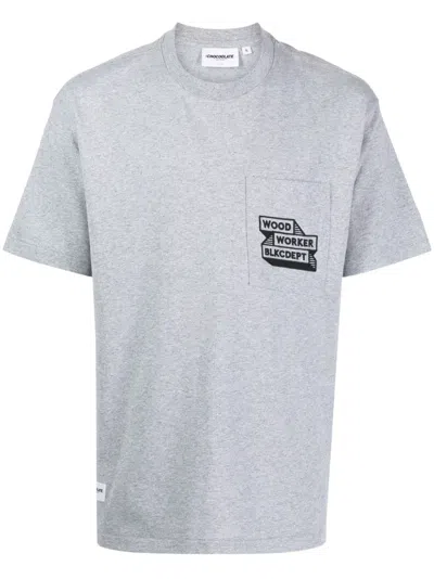 Chocoolate Slogan-embroidered Cotton T-shirt In Grey