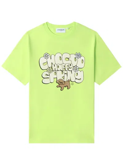 Chocoolate Slogan-print Stretch-cotton T-shirt In Green