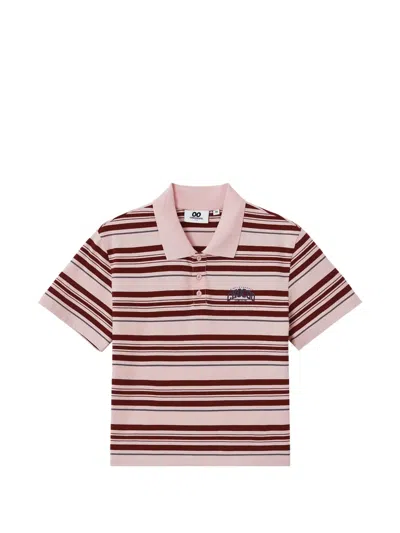 Chocoolate Striped Button Polo Shirt In Pink