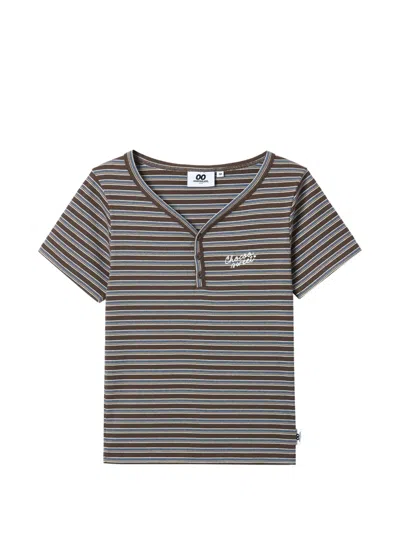 Chocoolate Striped Buttoned T-shirt In Brown