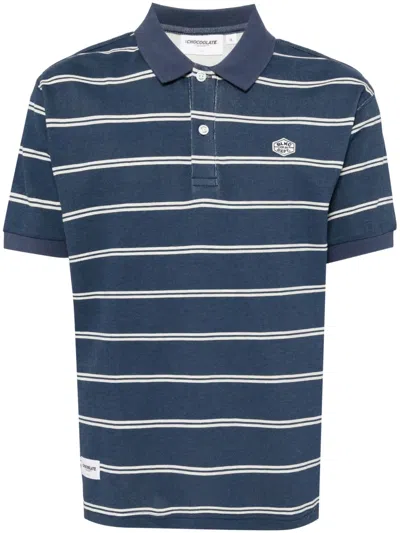 Chocoolate Striped Cotton Polo Shirt In Blue