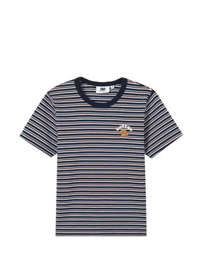 Chocoolate Striped Graphic-detail Cotton T-shirt In Blue