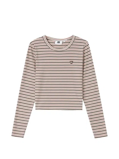 Chocoolate Striped Heart-patch Long-sleeve T-shirt In Brown
