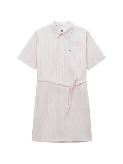 Chocoolate Striped Pocket Midi Dress In Pink