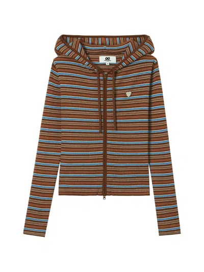 Chocoolate Striped Ribbed-knit Hoodie In Brown