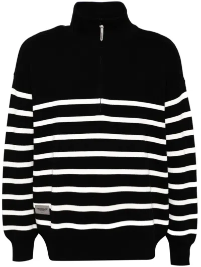 Chocoolate Striped Zip-up Jumper In Black