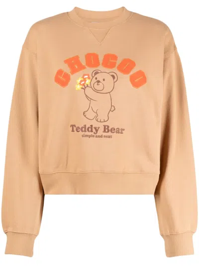 Chocoolate Teddy-bear Embroidered Cropped Sweatshirt In Brown