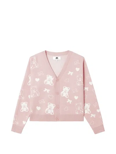 Chocoolate Teddy-bear Intarsia Cardigan In Pink