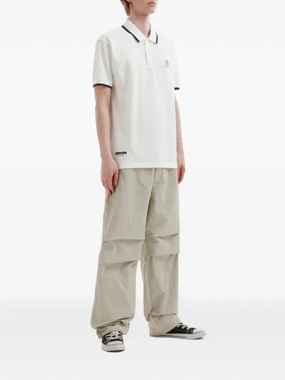 Chocoolate Trimmed Embroidered Polo Shirt In White