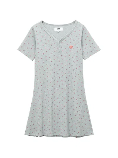 Chocoolate V-neck Floral Print Dress In Gray