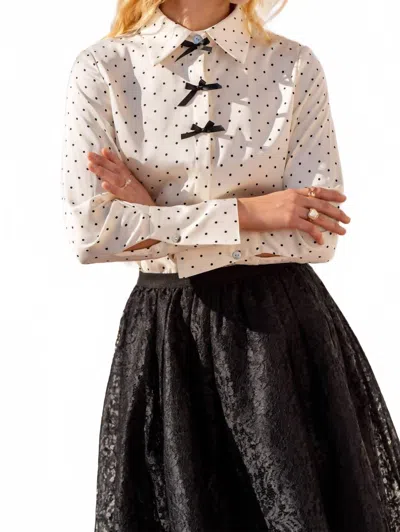 Choklate Paris Lea Polka Dot & Bows Shirt In Ecru Black In White