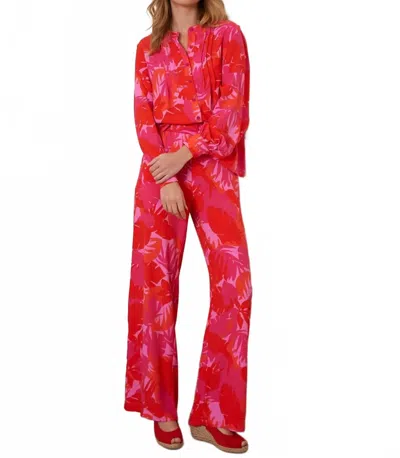Choklate Paris Palm Springs Print Palazzo Pants In Fuchsia Coral In Multi