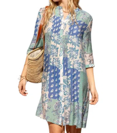 Choklate Paris Palma Silk Shirt Dress In Almond Blue In Multi