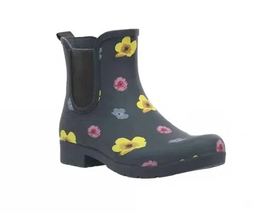 Chooka Women Flower Print Rubber Pull On Waterproof Chelsea Rain Boots In Grey In Multi