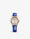 Chopard 18-carat Rg & Ss 278602-6001 Happy Sport 18ct Rose-gold, 0.19ct Diamond And Alligator-embossed Leath In 18-carat Rg & Ss