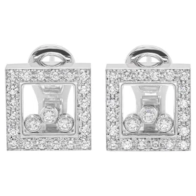 Pre-owned Chopard 18 Carat White Gold Square Happy Diamonds Stud Earrings