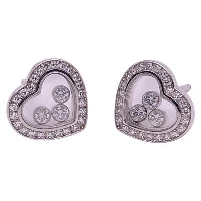 Pre-owned Chopard 18 Karat Gold Happy Diamond Heart Stud Earrings With 3 Floating Diamonds In Multi