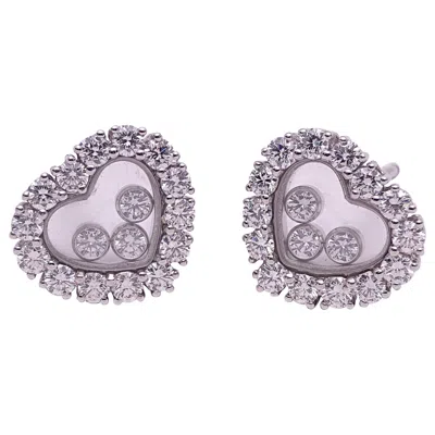 Pre-owned Chopard 18 Karat Gold Happy Diamonds Heart Earrings With 3 Floating Diamonds In Multi