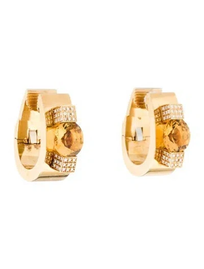 Pre-owned Chopard 18k Citrine & Diamond Earclip Earrings In Multi