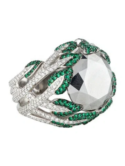 Pre-owned Chopard 18k Diamond & Emerald Cocktail Ring In Multi