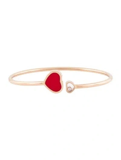 Pre-owned Chopard 18k Diamond & Enamel Happy Hearts Bangle Bracelet, 6.5" In Multi