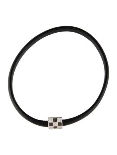 Pre-owned Chopard 18k Diamond & Leather Collar Necklace, 11" In Black
